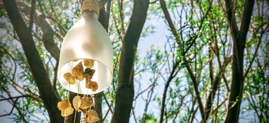 DIY windchime hanging on a tree