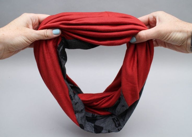 a Jersey Infinity Scarf red, grey, black color combination