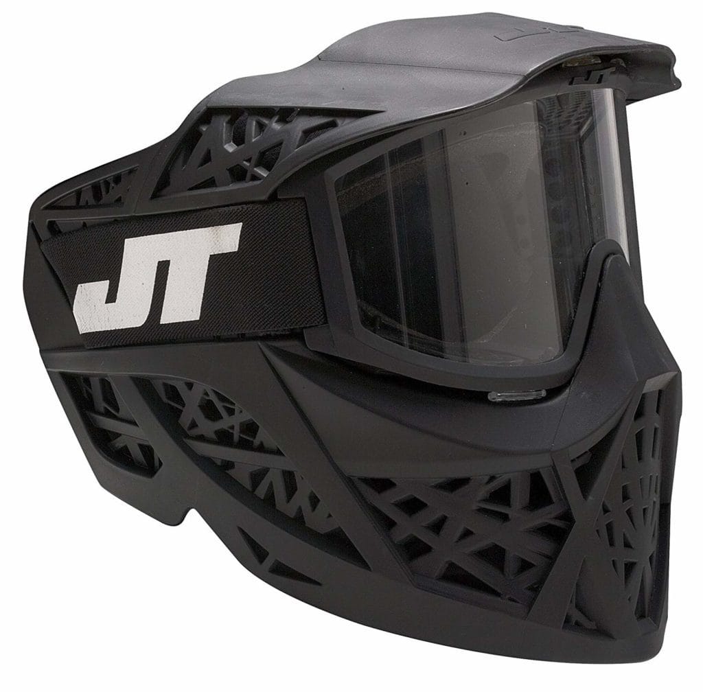 Solid black mask with clear and black goggles