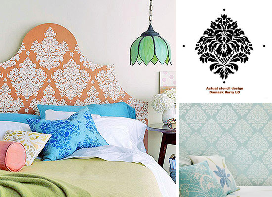 Three stenciled headboard panel