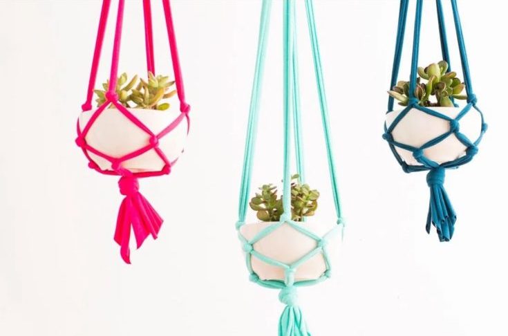 Macrame Hanging Planters in white background