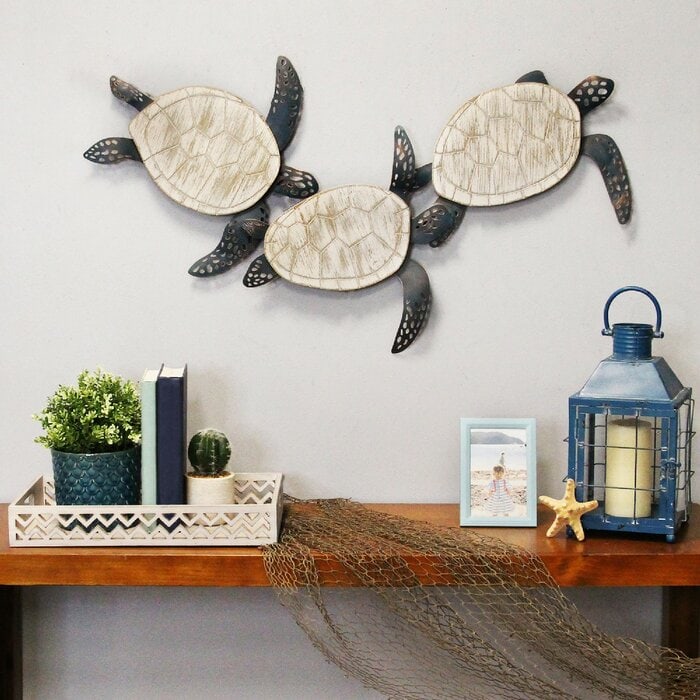 Metal and Wood Carved Turtle Wall Décor