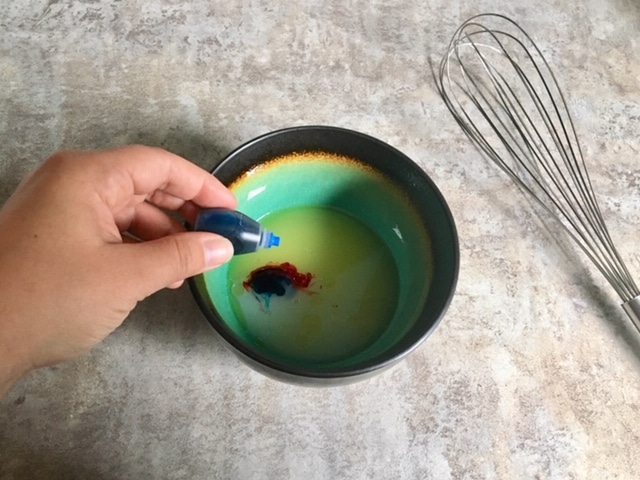 Mixing all wet ingredients into the bowl