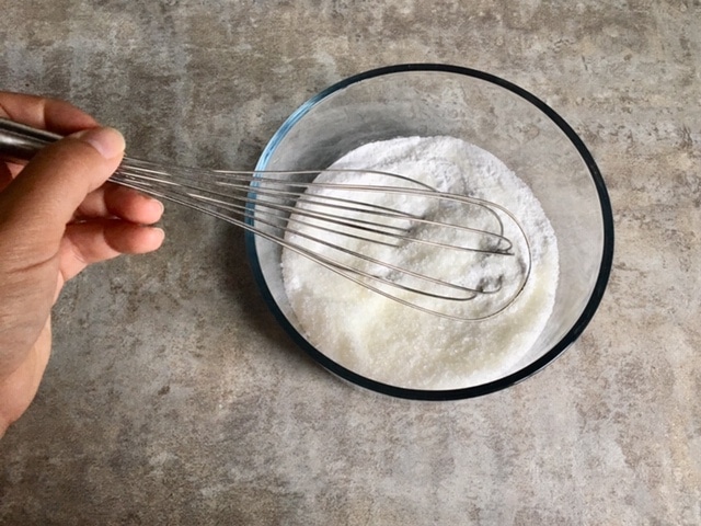 Mixing of all dry ingredients into the bowl