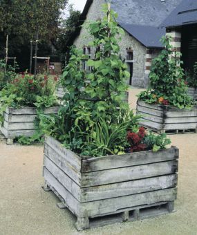 Natural wood pallet garden crates