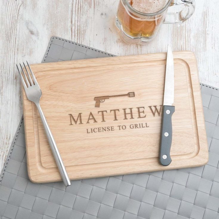Personalized Wooden Bbq Cutting Board - Birthday Gift for Husband Boyfriend - Grilling Gifts for Men - James Bond Licensed to Grill - Funny Novelty Gift Idea