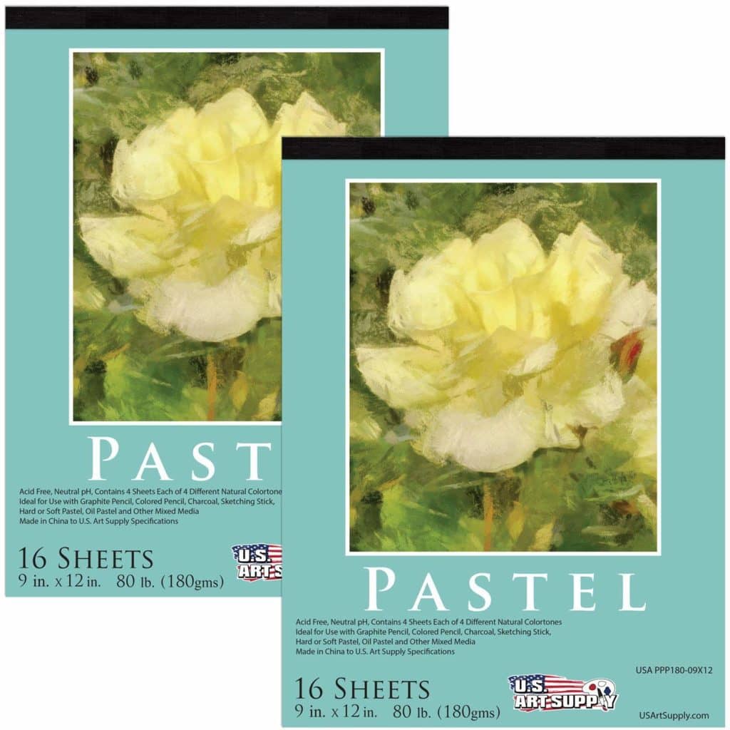 US Art Supply pastel paper pad cover with white flower and blue background
