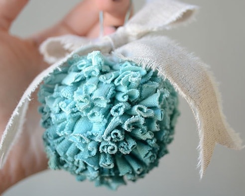 Recycled Mint Green Tshirt Ball with White Cloth Ribbon