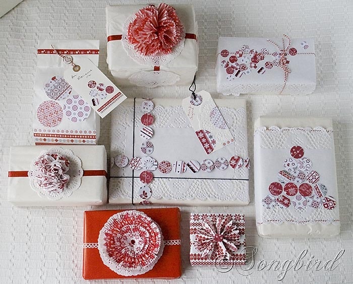 Presents cover with red and white gift wrapper