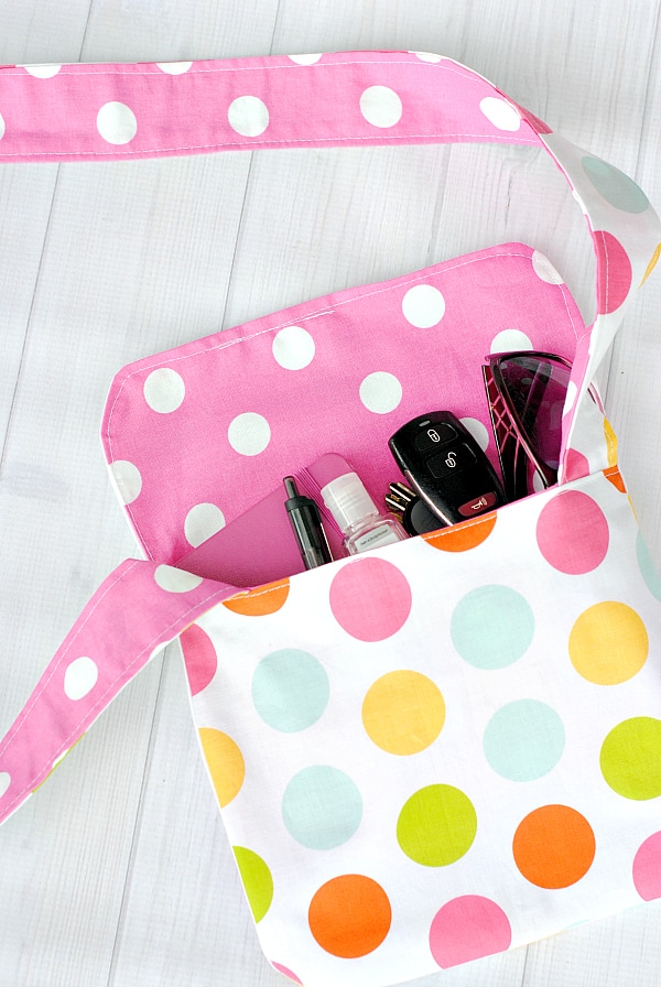 Kid’s Mini Reversible Messenger Bag with colorful dots pattern