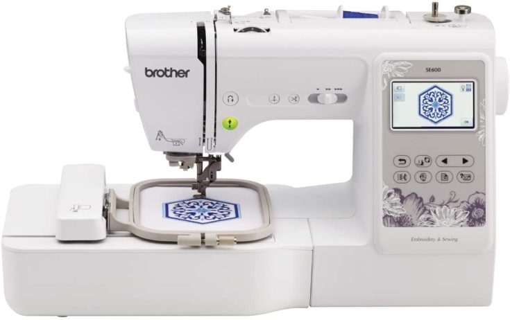 Brother Machine, SE600, 80 Designs, 103 Built Stitches, Computerized 4 x 4 Embroidery Area, 3.2 LCD Touchscreen Display, 7 Included Sewing Feet, White