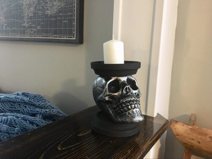 Skull Candle Holder with candle on top