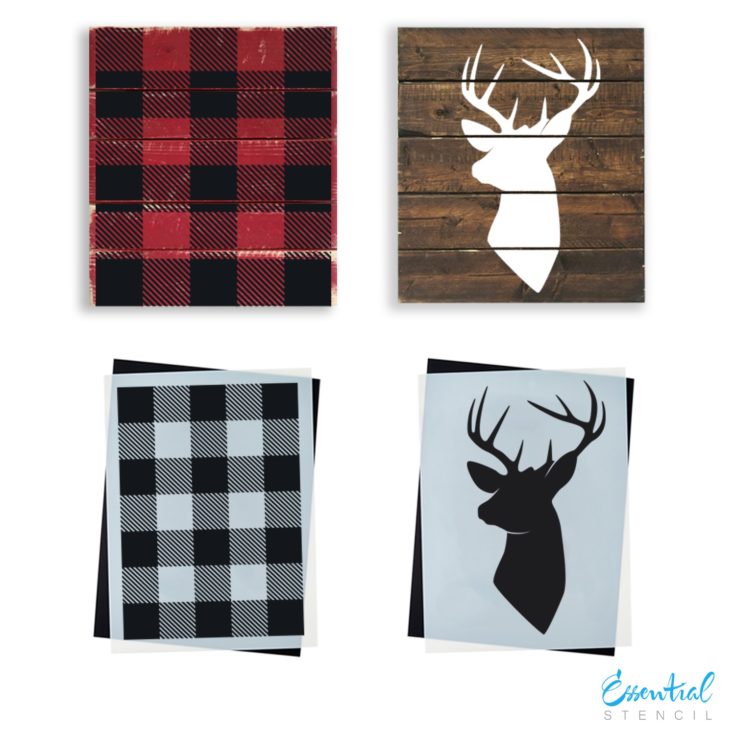 Buffalo Check (Plaid) & Deer Head Silhouette | Sign Stencil (2 Pack)