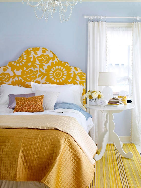 Fancy shape headboard with yellow stencil