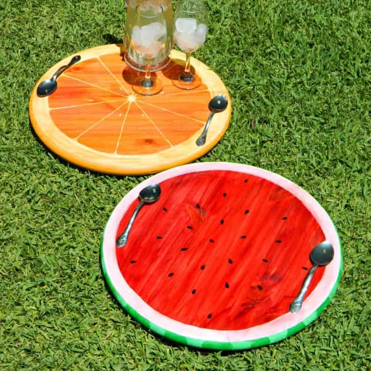 Artistic Summer Fruit (Watermelon and Orange) Trays placed on green grass