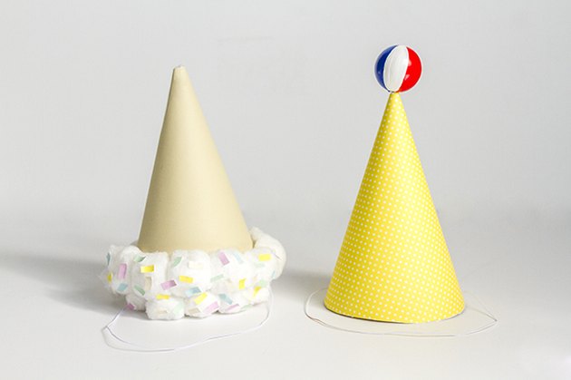 two different designs of Summer Party Hats in dirty white background