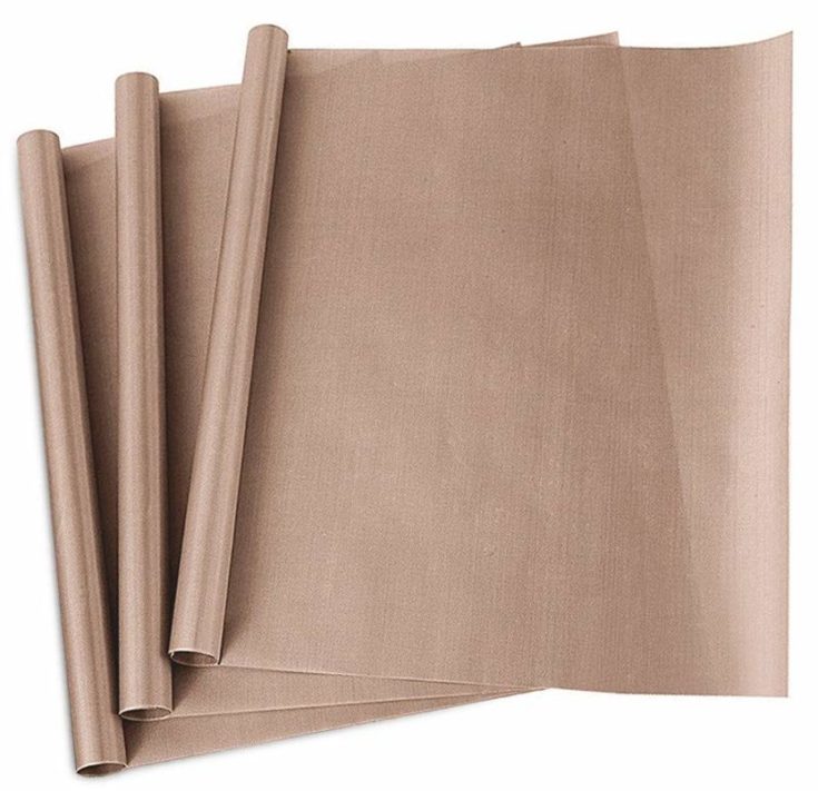 3 Pack PTFE Teflon Sheet for Heat Press Transfer Sheet Non Stick 16 x 20" Heat Transfer Paper Reusable Heat Resistant Craft Mat in a white background.