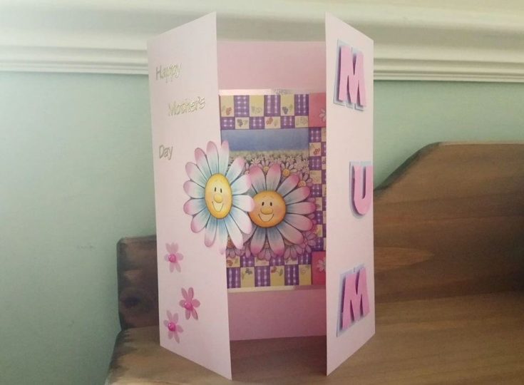 Pop Up Mother’s Day Card on a wooden chair.