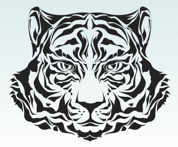 Wood carving template of tiger in white background.