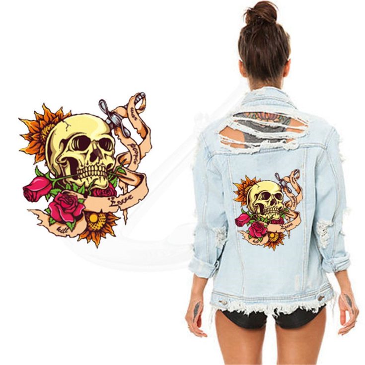 Toonol Rose Skull Patch Lady T-shirt Sweater Jacket isolated in white background