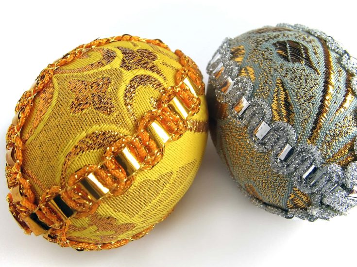 Easter egg instructed gold a thread and bright silver tapes (handmade) - isolated white background