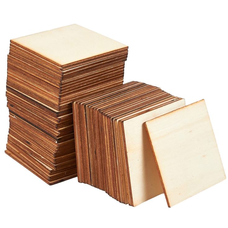 Unfinished Wood Pieces - 60-Pack 3x3 Wooden Squares Cutout Tiles, Natural Rustic Craft Wood for Home Decoration, DIY Supplies