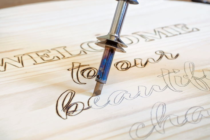 Outlining the Letters - woodburning