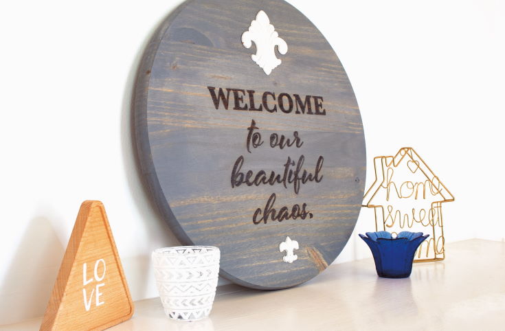 Finished wood welcome sign