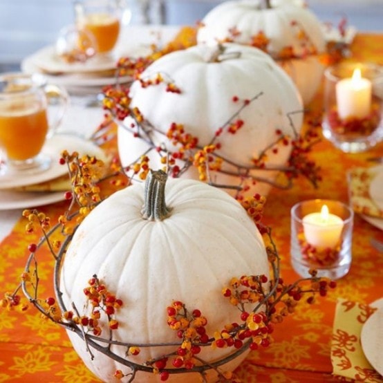 White pumpkin wrapped around with orange creamsicles