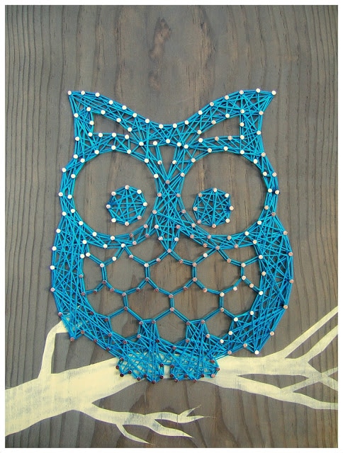 Wise Owl blue string art design.