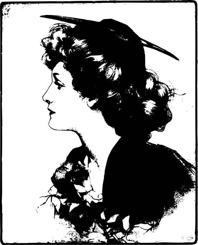 Illustration of a woman for wood carving inna white background.