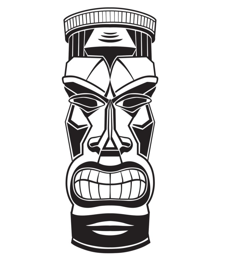 Hawaiian tiki god statue wooden carving template in a white background.