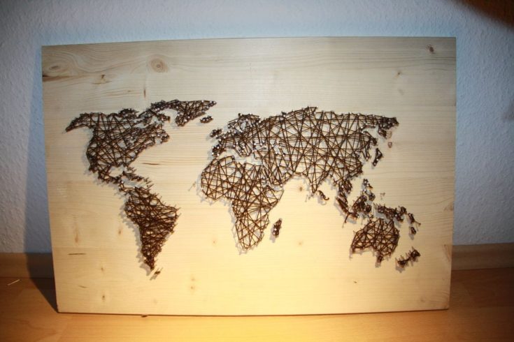 World map string art design.