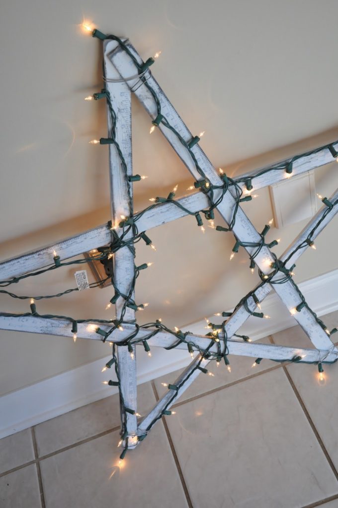 DIY Yardstick Christmas Star with christmas lights