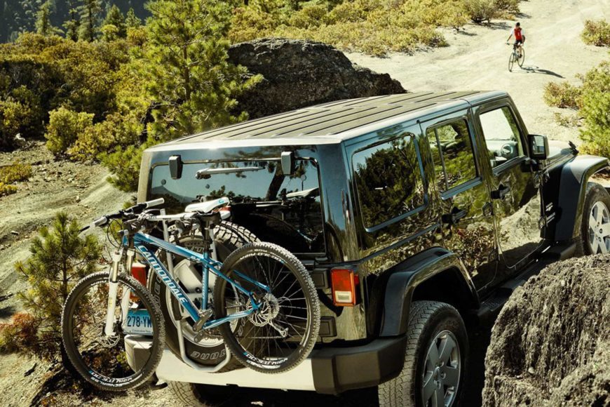 Jeep wrangler with bike at the back