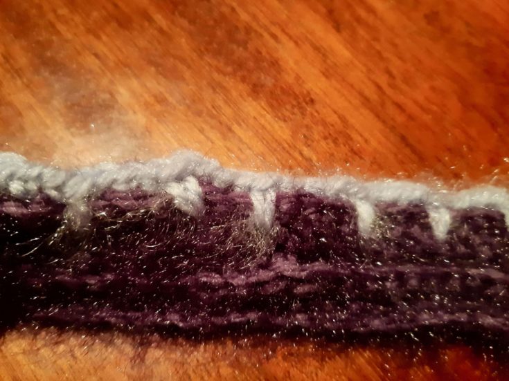Blanket stitch in corcheted yarn.