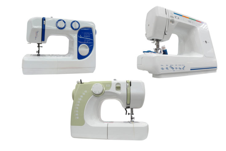 The image of sewing machines under the white background