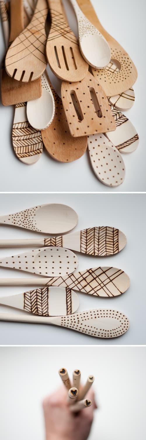 etched wooden spoons wood burned