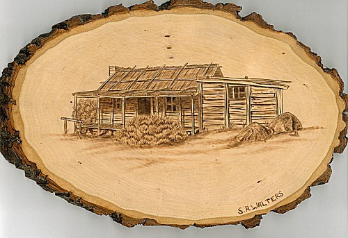 mountain hut wood burning pattern