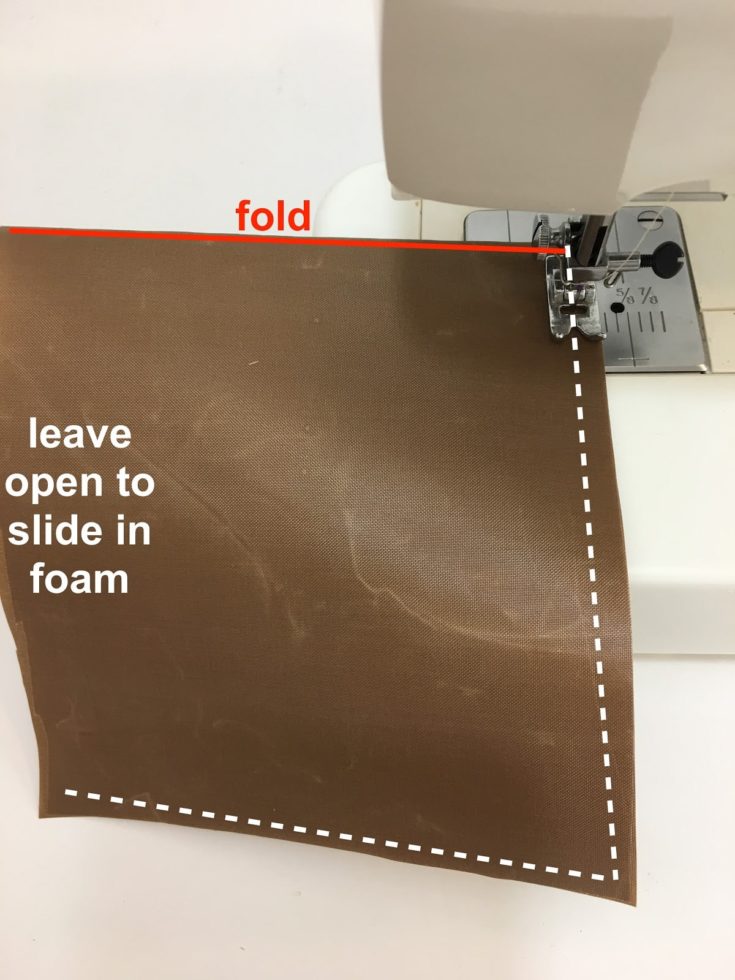 Cutted teflon with line marked as a guide for sewing.