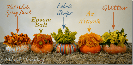 Pumpkin and gourd vases centerpieces