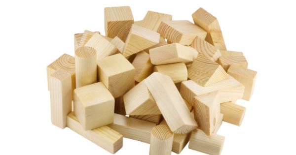 wood burned building blocks isolated in white background